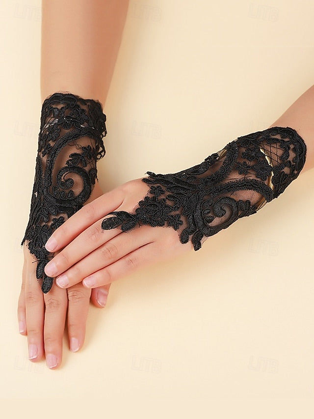 Bridal – Fingerless Vintage Lace Elegant Gloves Wedding White