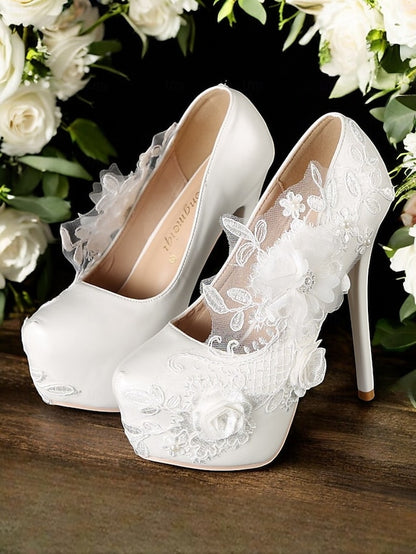 with Floral Shoes Embellishments Wedding Lace White