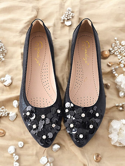 Floral Flats Embellished Foldable Comfortable Women's –