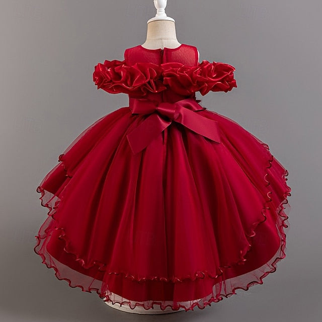 Kids Dress Flower Sleeve Girls' Party Wedding Floral Short