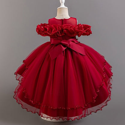 Kids Dress Flower Sleeve Girls' Party Wedding Floral Short