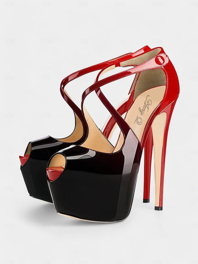 with Red Leather Heels Patent Stiletto Platform and Black Cross