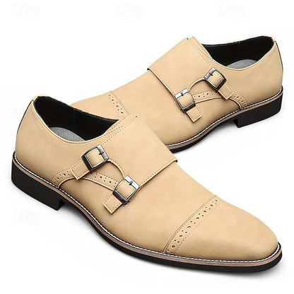 Faux Monk Double Shoes Beige Strap with Leather Men's