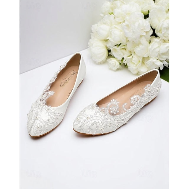Embroidered – Flats Lace Vintage Ballet White Women's