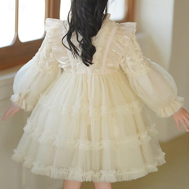 Color Dress Solid Party Flower Long Girls' Girl Kids