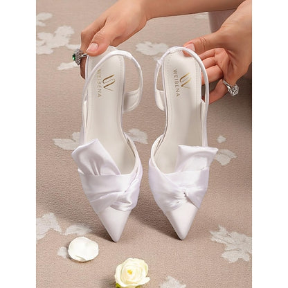 with Heels Oversized Bow Satin - Pink Slingback Women's