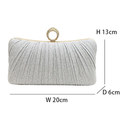 with Glitter Bag Clutch Evening Ring Elegant Gold Rhinestone