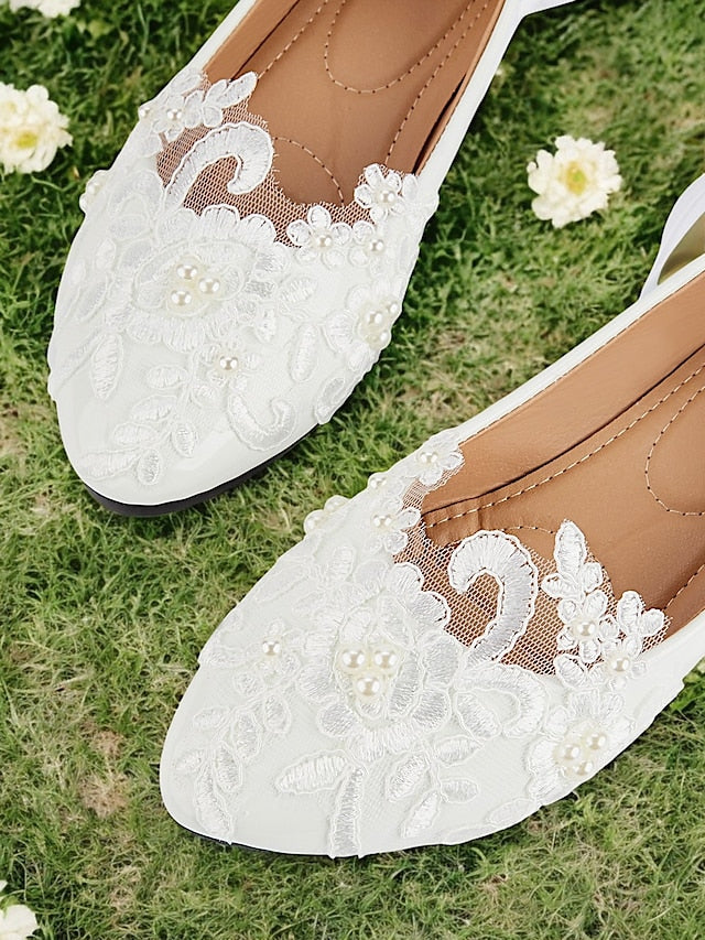with Shoes Flats Lace - Ribbon White Wedding Ties Elegant Bridal