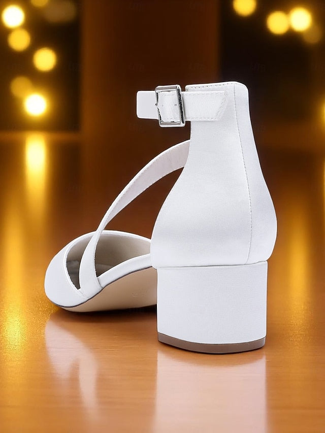 Toe Champagne Heels - Pointed Satin Women's Block