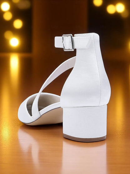 Toe Champagne Heels - Pointed Satin Women's Block