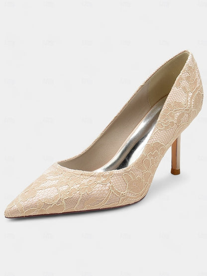 Stiletto Women's - Lace-Embroidered Heels Pointed-Toe