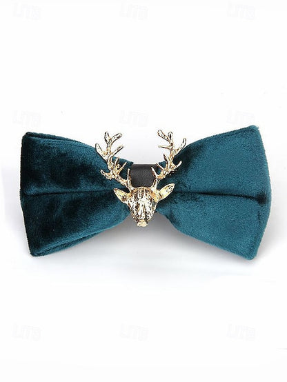 Tie Head Pin Gold Bow with Velvet Deer Men's