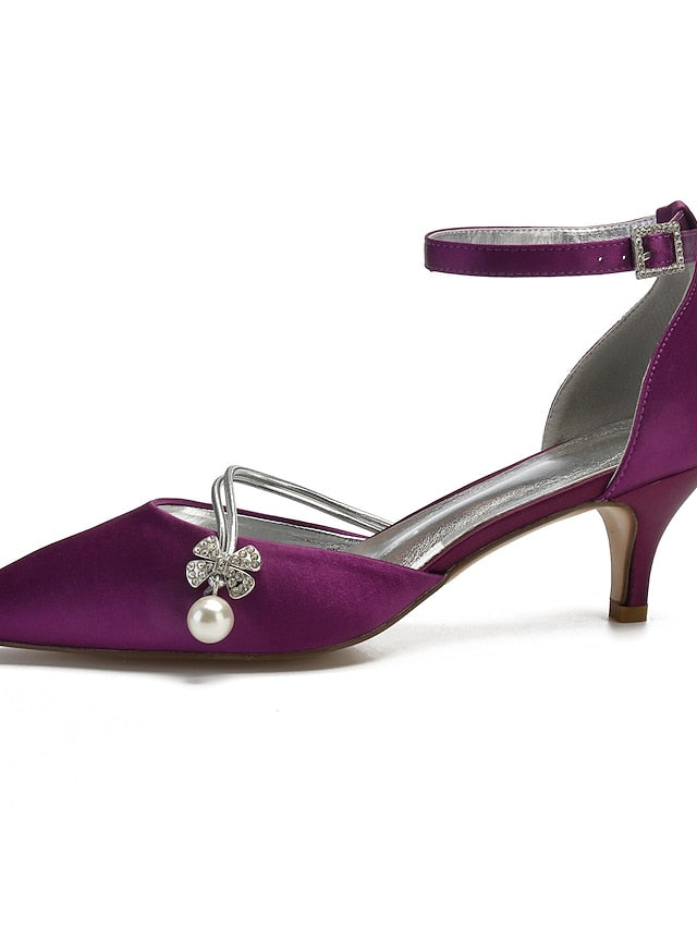 Dark Heels Blue Women's with Satin and Pearl Kitten