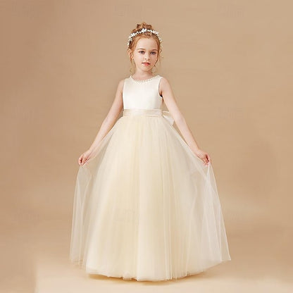 Party Dress Solid Color Flower Girls' Girl Kids