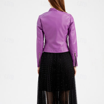 Women's Jacket Zipper Leather Faux Pocket Comfortable