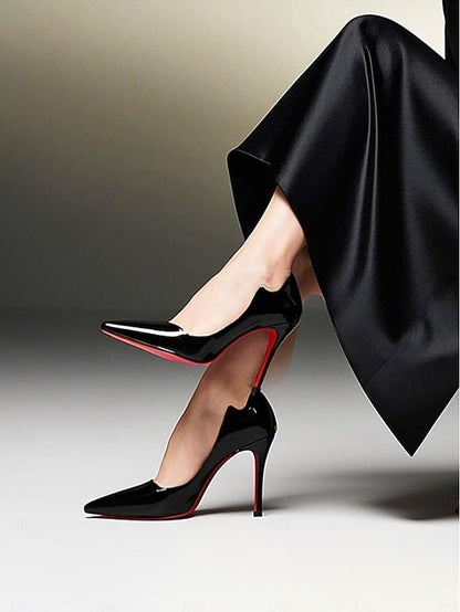 High Toe Soles Pointed Patent with – Red Black Leather Heels