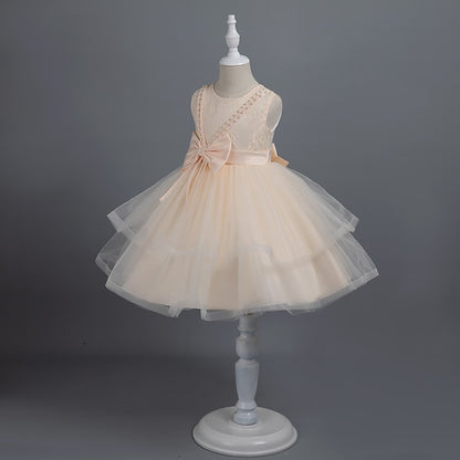 Dress Party Color Girls' Sleeveless Solid Toddler