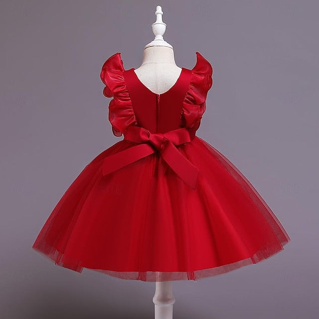 Party Color Flower Sequin Kids Solid Girls' Dress