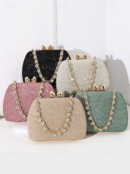 Glitter Evening Green Clutch Rhinestone with Sage Women's