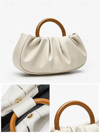 with Acrylic Bag Leather Tote Clutch Women's Pleated Faux