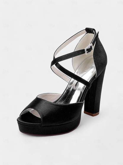 Platform Women's High Peep with and Sandals Satin Toe Heel