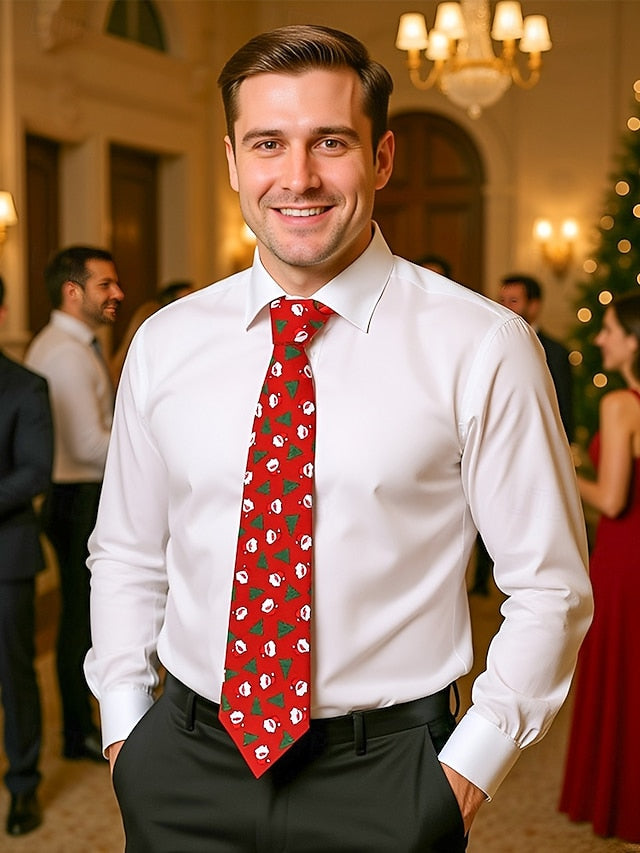 Tie Fun Christmas Men's and Polyester Silk Tree Santa –