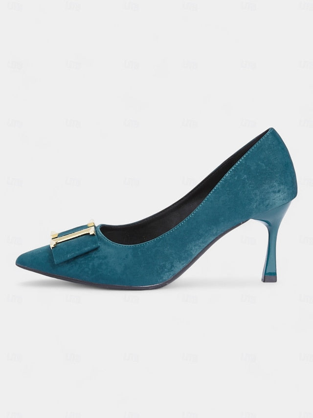 Elegant Toe Teal Kitten Velvet Heel Pointed Women's Pumps -
