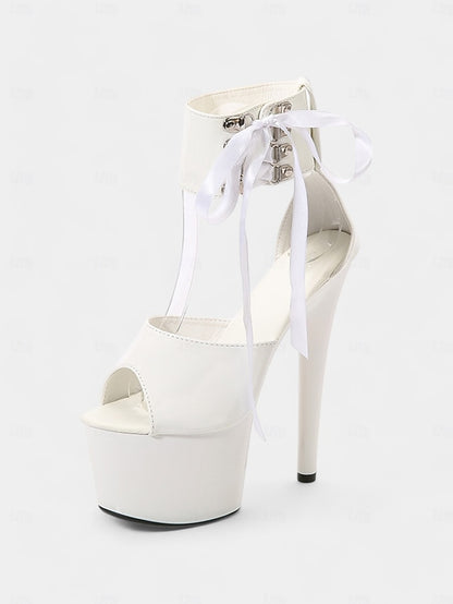 Black Patent with Platform Sandals Leather Ankle Straps Lace-Up