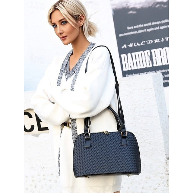 Handbag Set Brown Leather Women's Woven – 3-Piece Faux