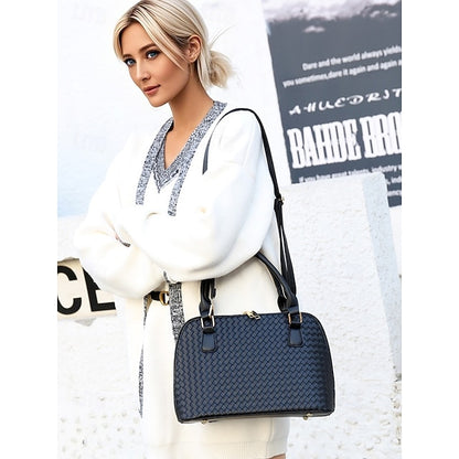 Handbag Set Brown Leather Women's Woven – 3-Piece Faux