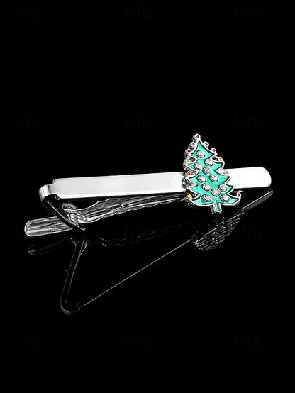 - Clip and Christmas Festive Tie Cufflinks Set Tree Men's