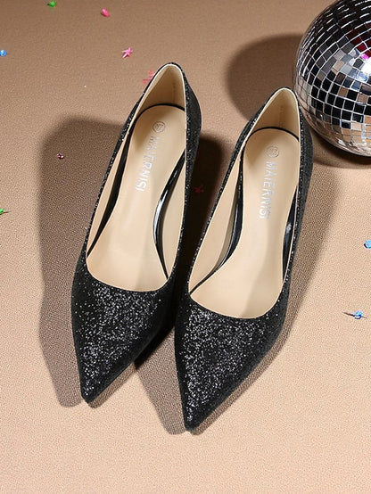 Stiletto Pointed-Toe Sparkly Gold Glitter - Women's Pumps