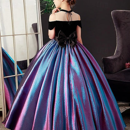 Solid Dress Party Short Color Sleeve Girls' Kids