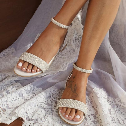 Women's Elegant Rhinestone Ivory Bridal Wedding - Sandals