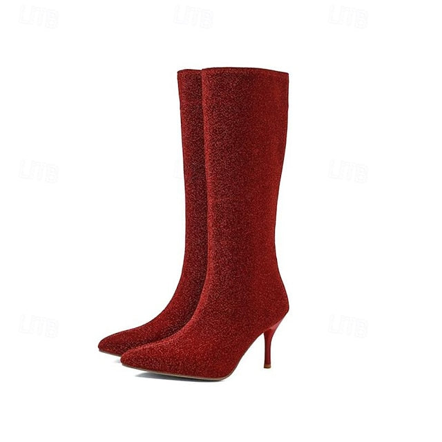 Women's Knee-High Elegant Sparkly Stiletto Boots –