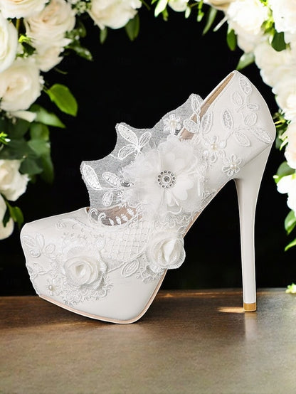 with Floral Shoes Embellishments Wedding Lace White