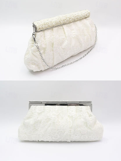 Black Elegant Beaded Clutch with Bag Women's Evening Lace