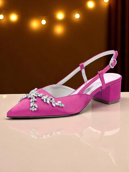 Women's Satin Black Heels Slingback