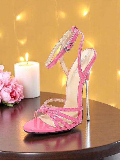 Women's Patent Heels Red Stiletto Leather Knot - Strappy