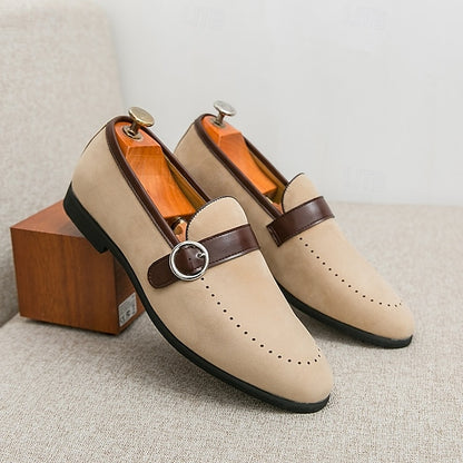 Strap Brown Men's Suede Slip-On Faux Loafers with Buckle