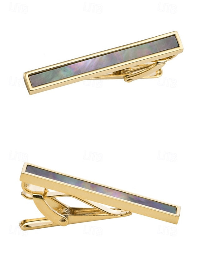 with mother of inlaid Men's tie clip pearl and brass