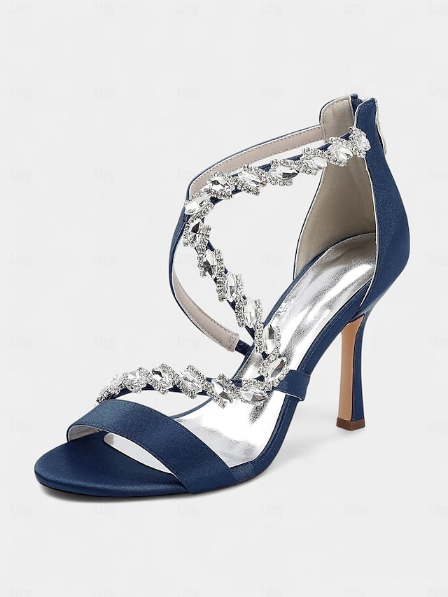 - Heel Strappy Sandals White Rhinestone Women's High