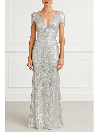 Elegant Gown Column Formal Evening Black Dress Gold Wedding