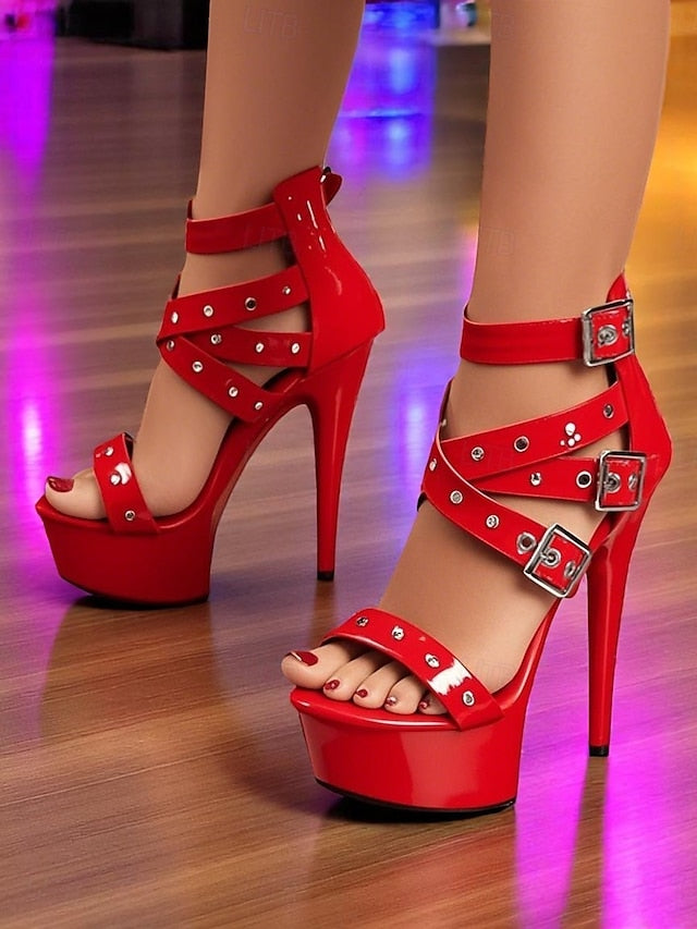 Platform Heels High Buckled Women's Straps and White with