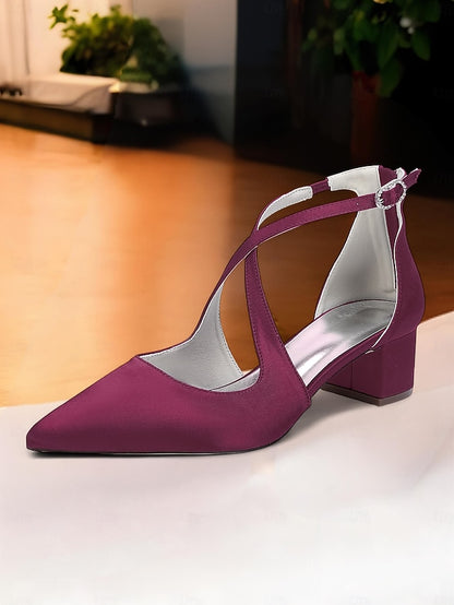 Ivory Women's Pointed Heels Satin Block Elegant Toe -