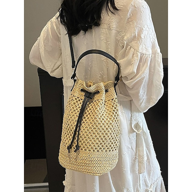 Bag - with Tote Women’s Summer Woven Drawstring Stylish Bucket