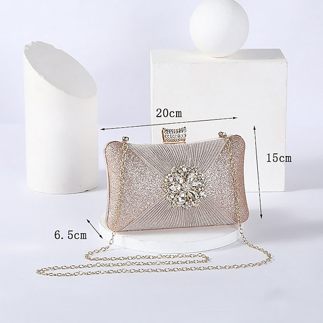 Strap with Gold Chain Bag Women's Elegant Rhinestone Clutch