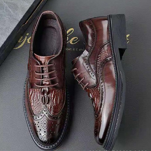 Brogue Shoes Oxford Brown - Crocodile Leather Men's
