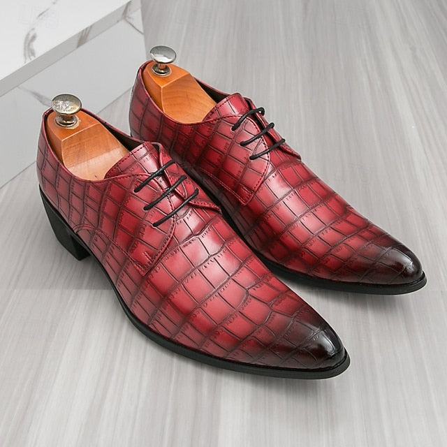 Pattern Faux Crocodile – Men's Red Shoes Leather