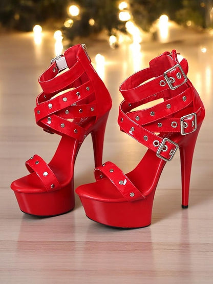 Platform Heels High Buckled Women's Straps and White with